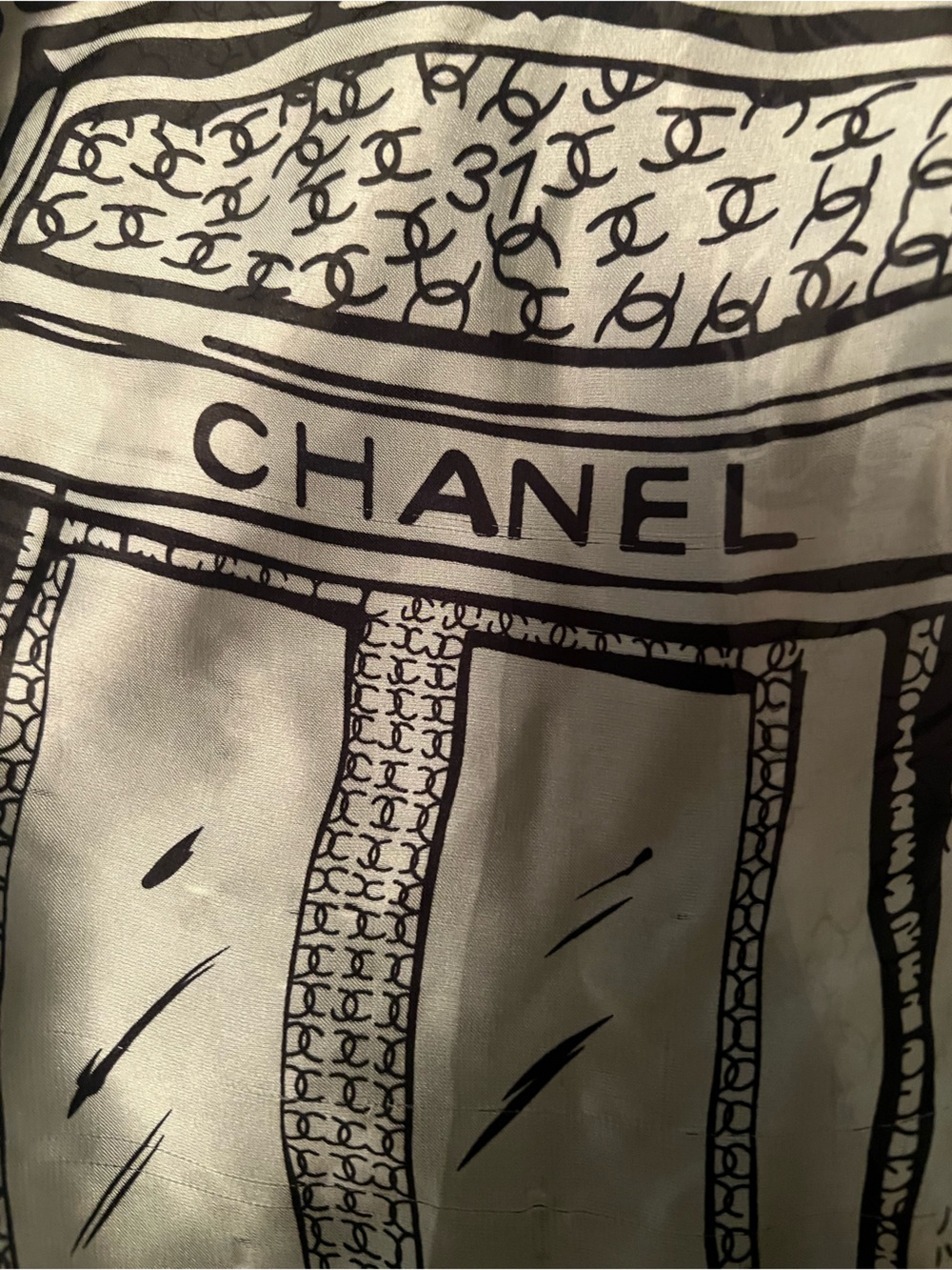 Chanel Logo Silk Scarf in Beige and Black - Picture 3 of 7
